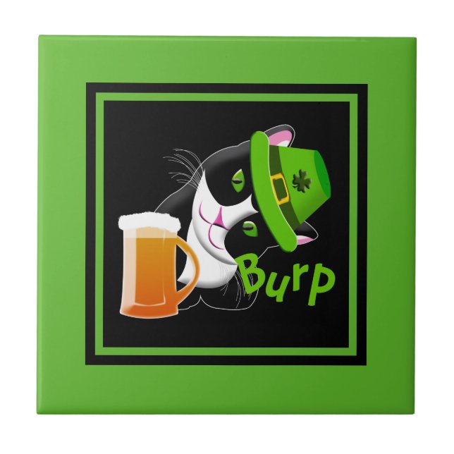 St. Patrick's Day Cat Ceramic Tile (Front)