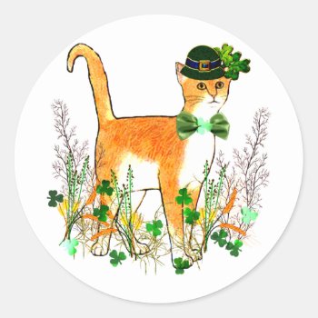 St. Patrick's Day Cat Classic Round Sticker by orsobear at Zazzle