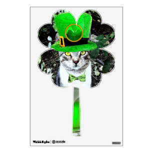 ST PATRICK'S  DAY CAT  CLOVER WALL DECAL