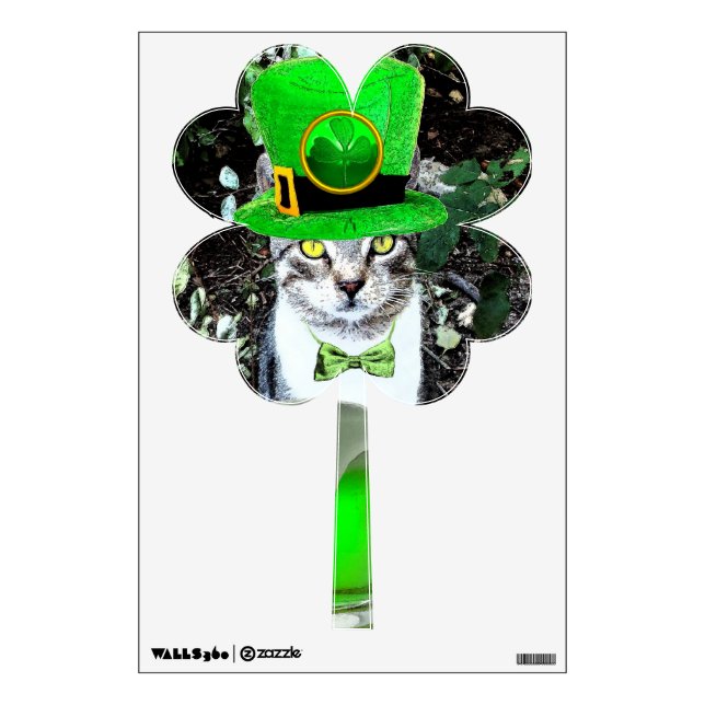 ST PATRICK'S  DAY CAT  CLOVER WALL DECAL (Front)