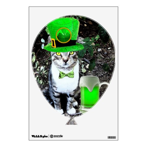 ST PATRICKS  DAY CAT  GREEN IRISH BEER BALLOON WALL STICKER