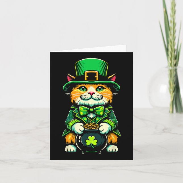 St Patrick's Day Cat Leprechaun Cat Irish Shamrock Card (Front)