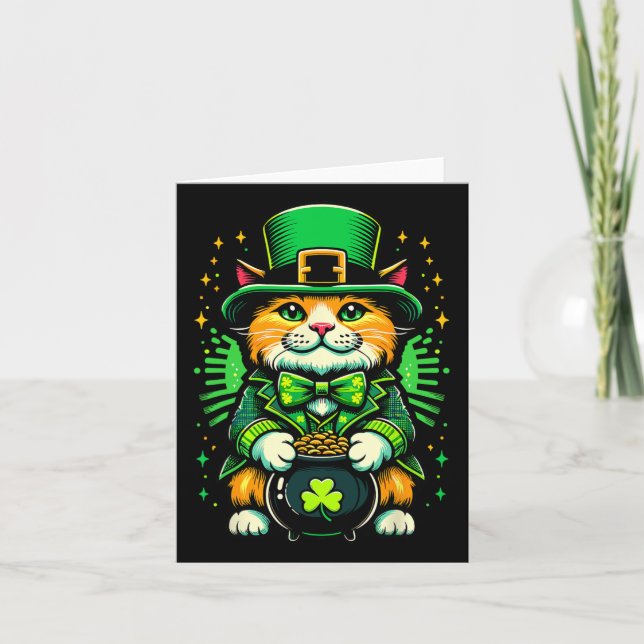 St Patrick's Day Cat Leprechaun Cat Irish Shamrock Card (Front)