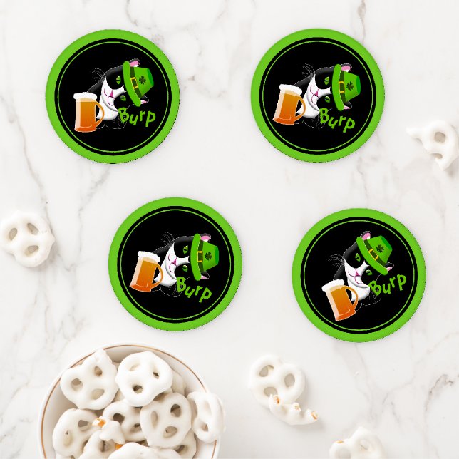 St. Patrick's Day Cat Mug Coaster Set (In Situ)