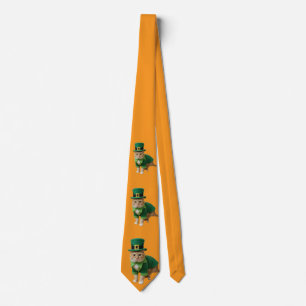 St Patrick's Day Cat Orange  Neck Tie