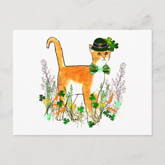 St. Patrick's Day Cat Postcard (Front)