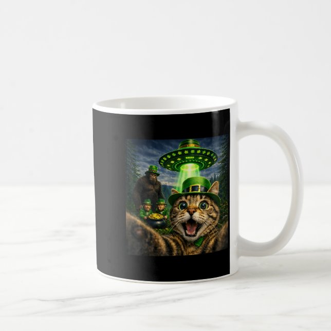 St patricks day cat selfie with leprechaun bigfoot coffee mug (Right)