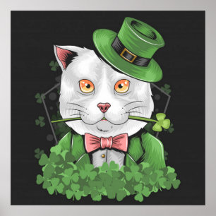 St. Patrick's Day Cat Smoking a Pipe Poster