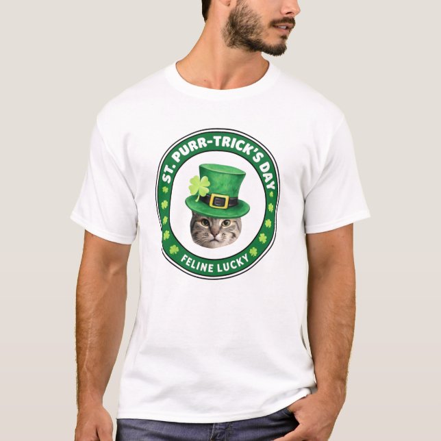 St Patrick's Day Cat T-Shirt with a twist (Front)