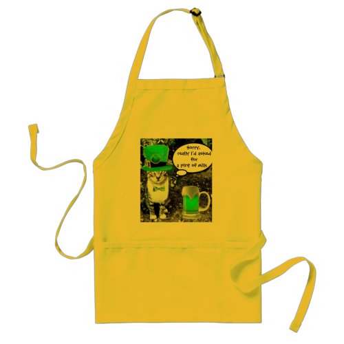 ST PATRICKS  DAY CAT  WITH GREEN IRISH BEER ADULT APRON