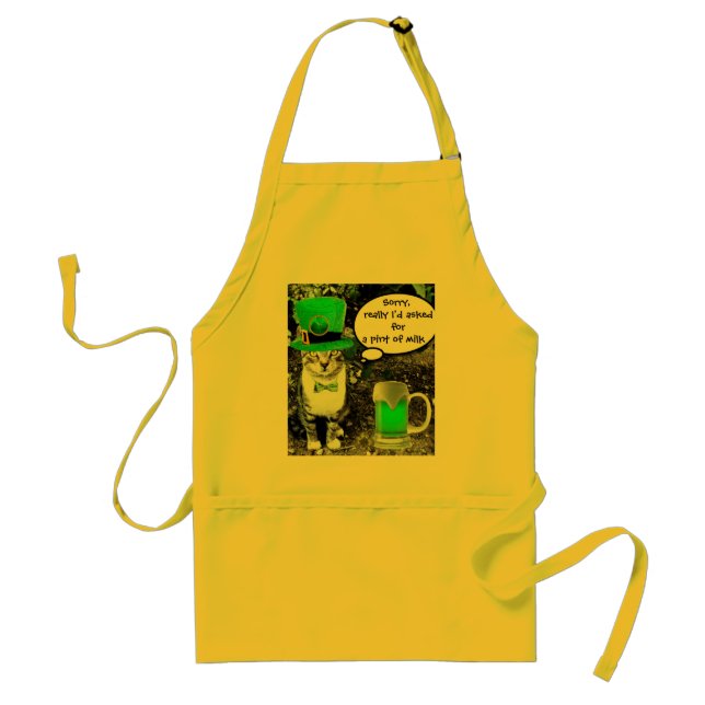 ST PATRICK'S  DAY CAT  WITH GREEN IRISH BEER ADULT APRON (Front)