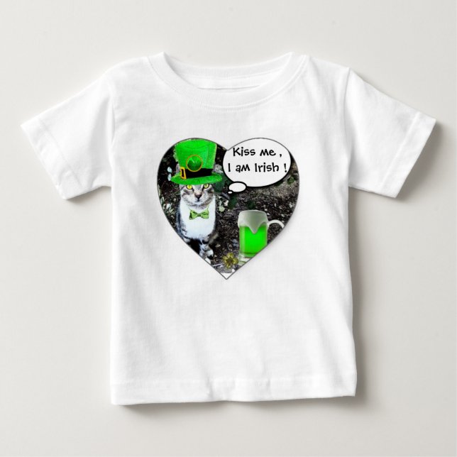 ST PATRICK'S DAY CAT WITH GREEN IRISH BEER / HEART BABY T-Shirt (Front)