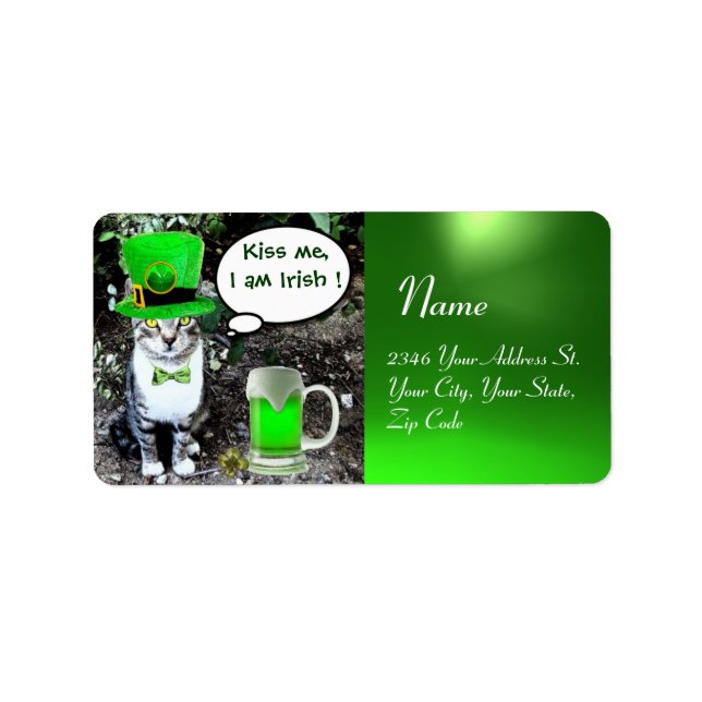 ST PATRICK'S  DAY CAT  WITH GREEN IRISH BEER LABEL (Front)
