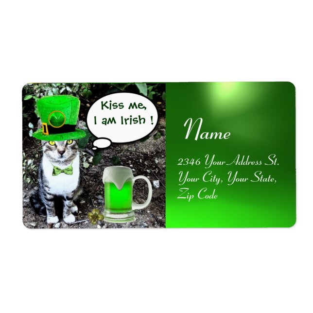 ST PATRICK'S  DAY CAT  WITH GREEN IRISH BEER LABEL (Front)