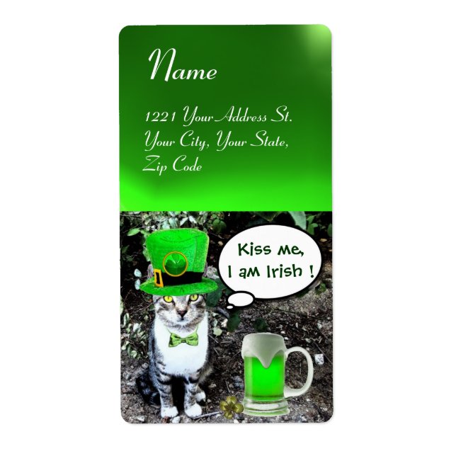 ST PATRICK'S  DAY CAT  WITH GREEN IRISH BEER LABEL (Front)