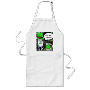 ST PATRICK'S  DAY CAT  WITH GREEN IRISH BEER LONG APRON