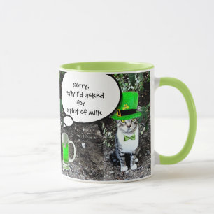 ST PATRICK'S DAY CAT WITH GREEN IRISH BEER MUG
