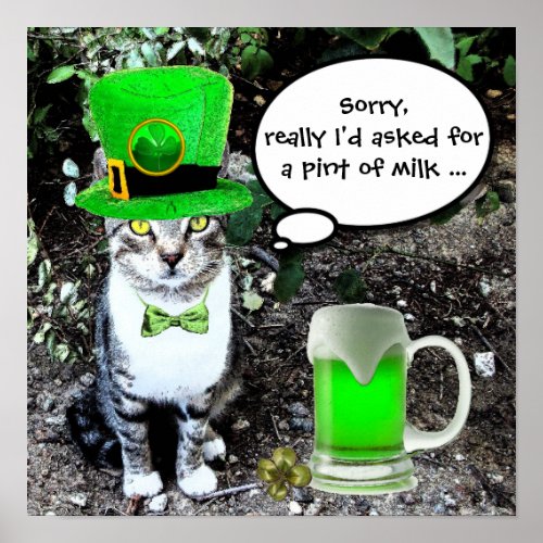 ST PATRICKS  DAY CAT  WITH GREEN IRISH BEER POSTER