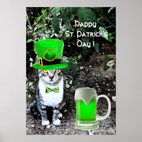 ST PATRICKS  DAY CAT  WITH GREEN IRISH BEER POSTER