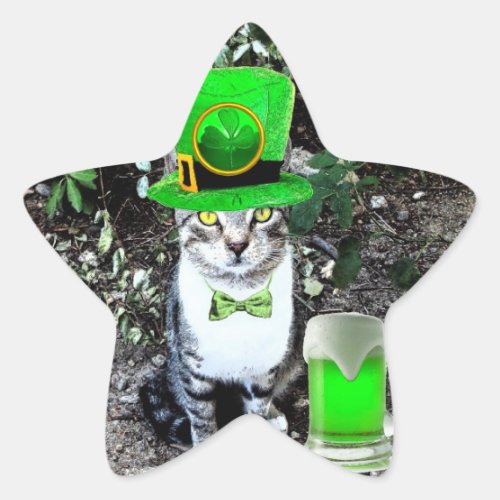 ST PATRICKS  DAY CAT  WITH GREEN IRISH BEER star Star Sticker