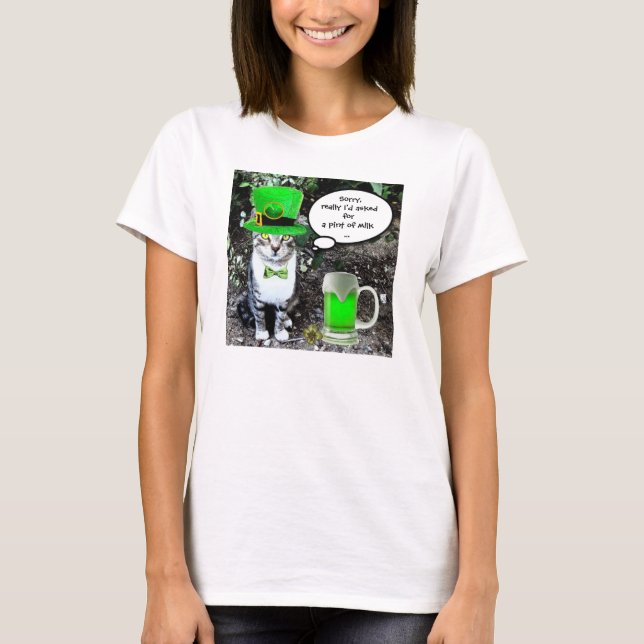 ST PATRICK'S DAY CAT WITH GREEN IRISH BEER T-Shirt (Front)