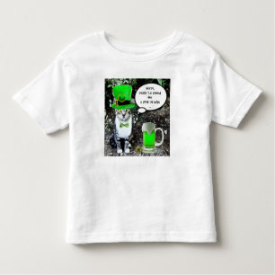 ST PATRICK'S DAY CAT WITH GREEN IRISH BEER TODDLER T-SHIRT