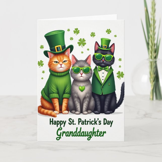 St Patricks Day Cats Granddaughter Card (Front)