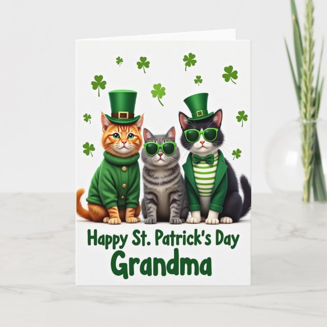 St Patricks Day Cats Grandma Card (Front)