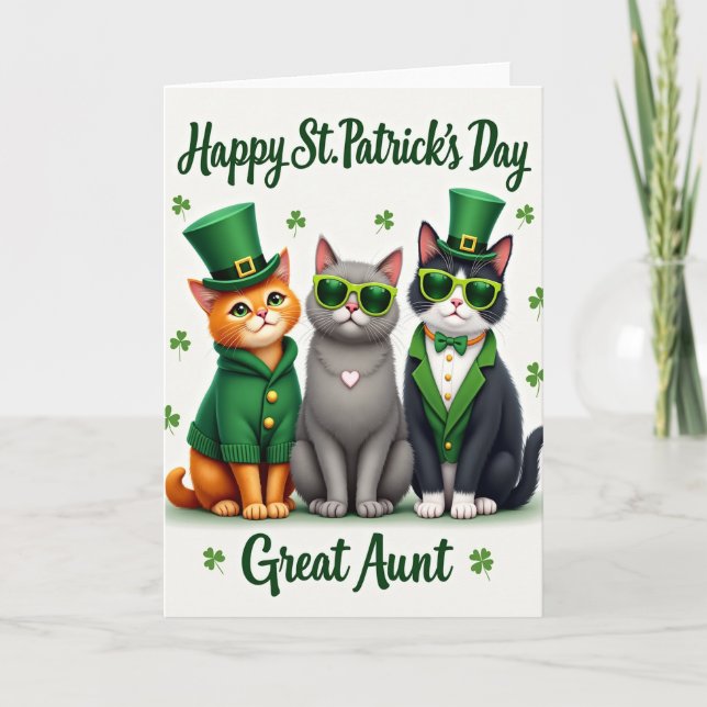 St Patricks Day Cats Great Aunt Card (Front)