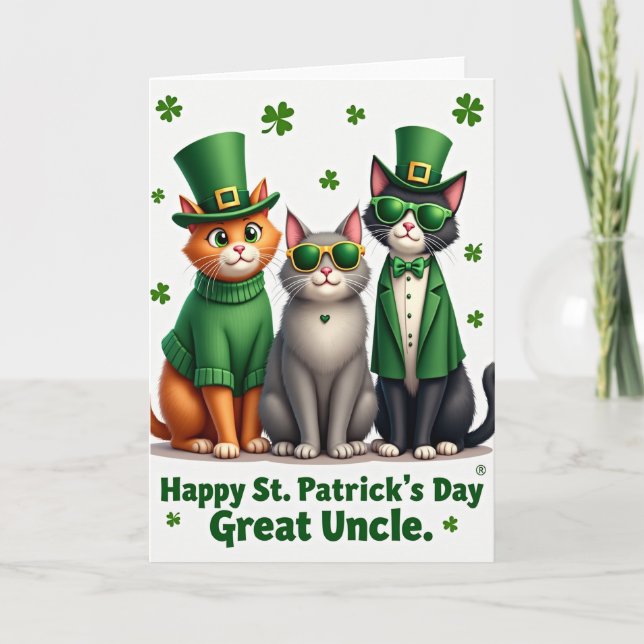 St Patricks Day Cats Great Uncle Card (Front)