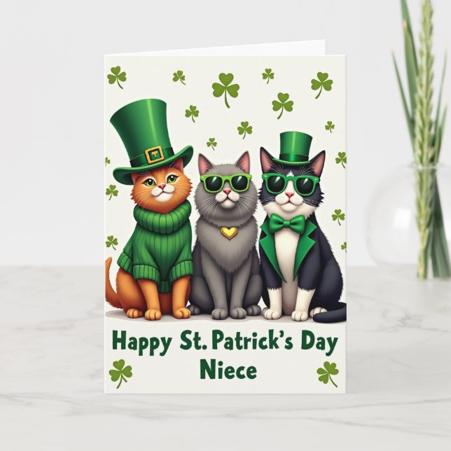 St Patricks Day Cats Niece Card (Front)
