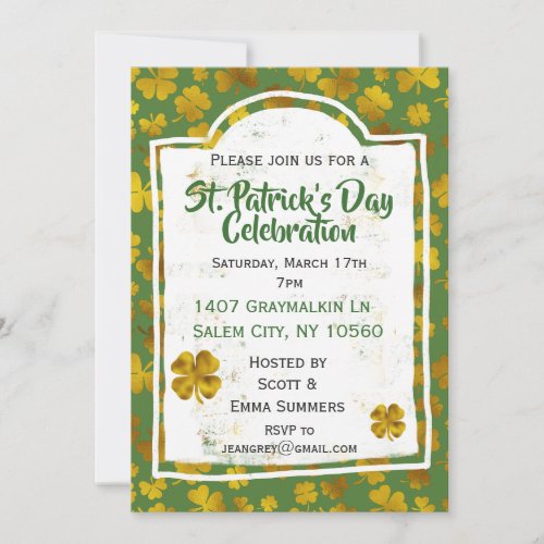 St Patricks Day Celebration Gold Shamrock Clover Invitation