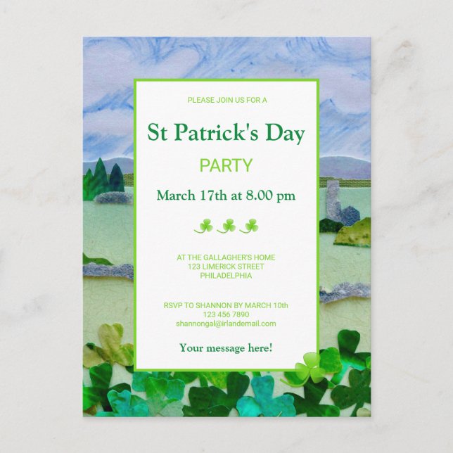 St Patrick's Day Celebration Invitation Postcard (Front)