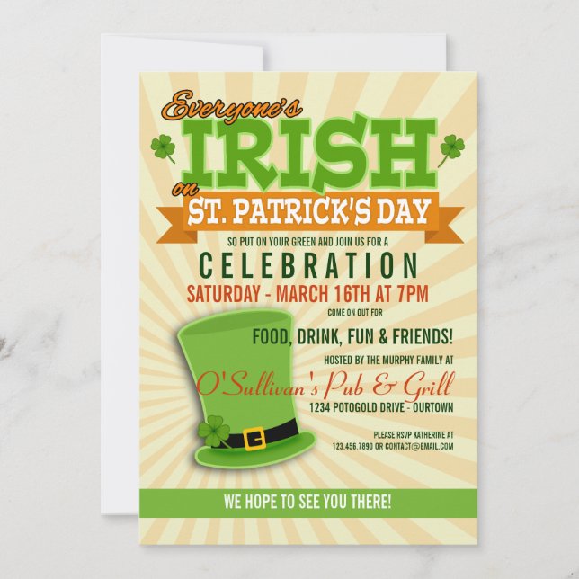 St. Patricks Day Celebration Party Invitations (Front)