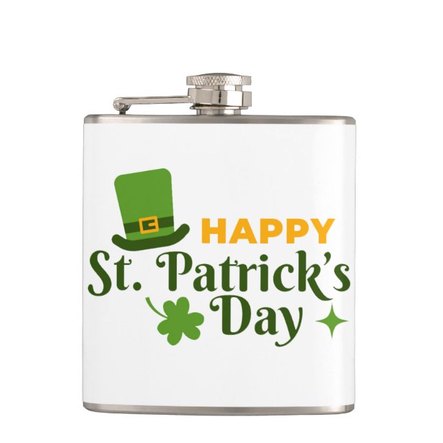 St Patrick's Day Celebration Vinyl Wrapped Flask (Front)