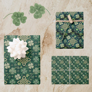 St Patrick's Day Celtic Knot 4 Leaf Clover Plaid Wrapping Paper Sheets