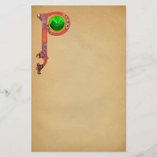 ST PATRICK'S DAY CELTIC P MONOGRAM  WITH SHAMROCK STATIONERY (Front)