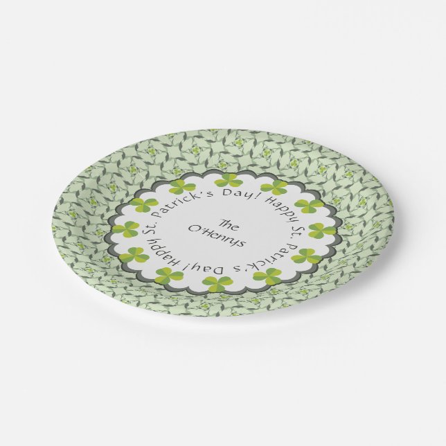 St. Patrick's Day Celtic Shamrock Personalized Paper Plates (Angled)