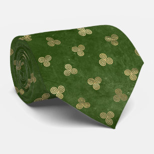 St Patricks Day Celtic Triskele Pattern Green Gold Neck Tie