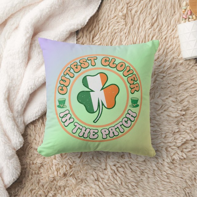 St. Patrick's Day Charm Cutest Clover in the Patch Throw Pillow (Blanket)