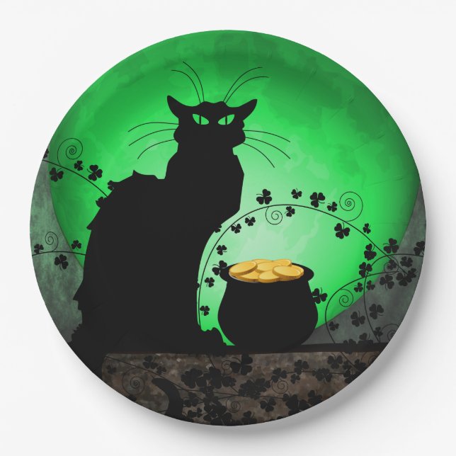 St. Patrick's Day Chat Noir Paper Plates (Front)