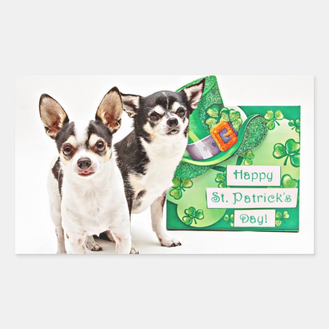 St. Patrick's Day Chihuahua's Rectangular Sticker (Front)