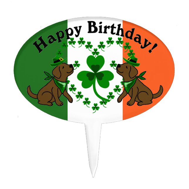 St. Patrick's Day Chocolate Lab Birthday Cake Topper (Front)