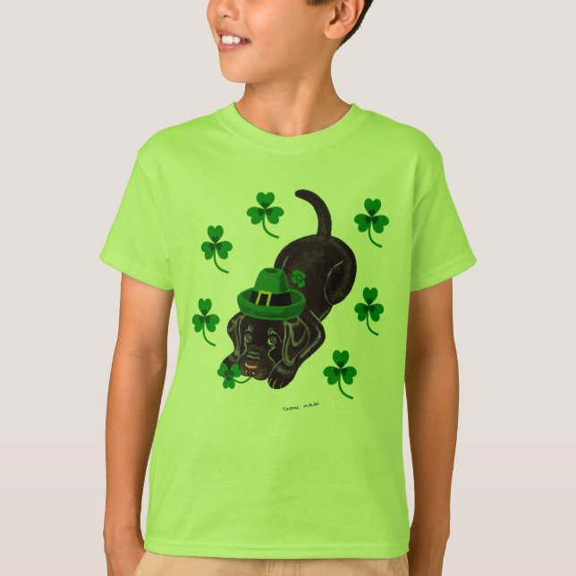 St. Patrick's Day Chocolate Labrador Puppy T-Shirt (Front)