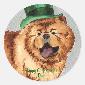 St. Patrick's Day Chow Classic Round Sticker by DogsInk at Zazzle