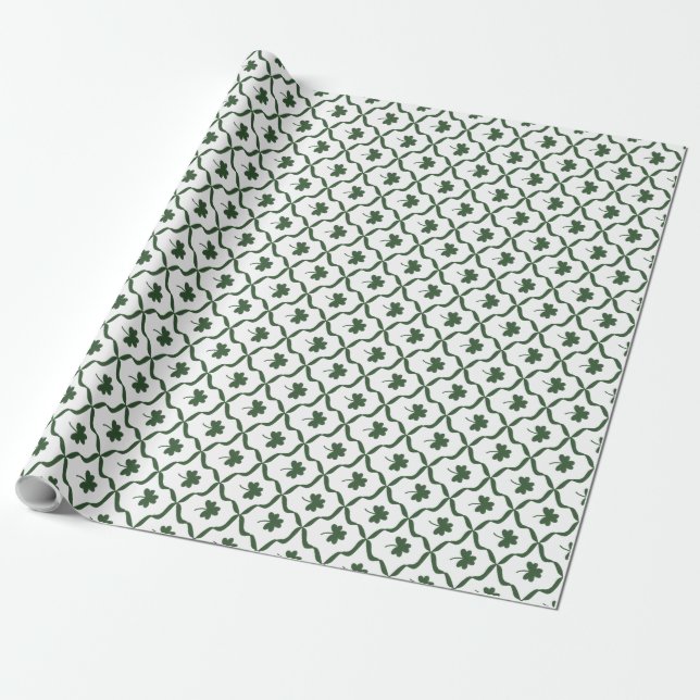 St. Patrick's Day Classic Green Shamrock Lattice  Wrapping Paper (Unrolled)