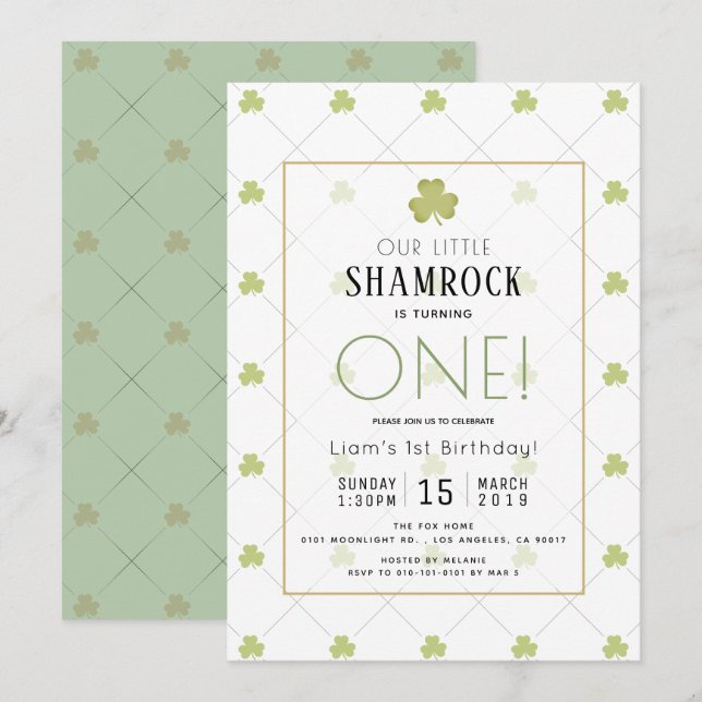 St. Patrick's Day Clean Green 1st Birthday Invitation (Front/Back)