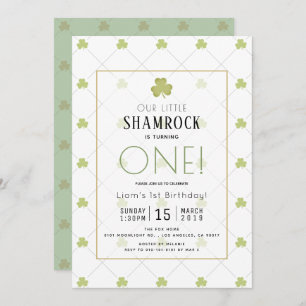 St. Patrick's Day Clean Green 1st Birthday Invitation