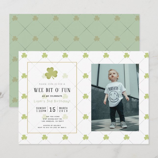 St. Patrick's Day Clean Green Photo Birthday Invitation (Front/Back)