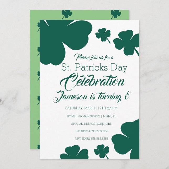 St. Patricks Day Clebration Shamrock Greenery Invitation (Front/Back)